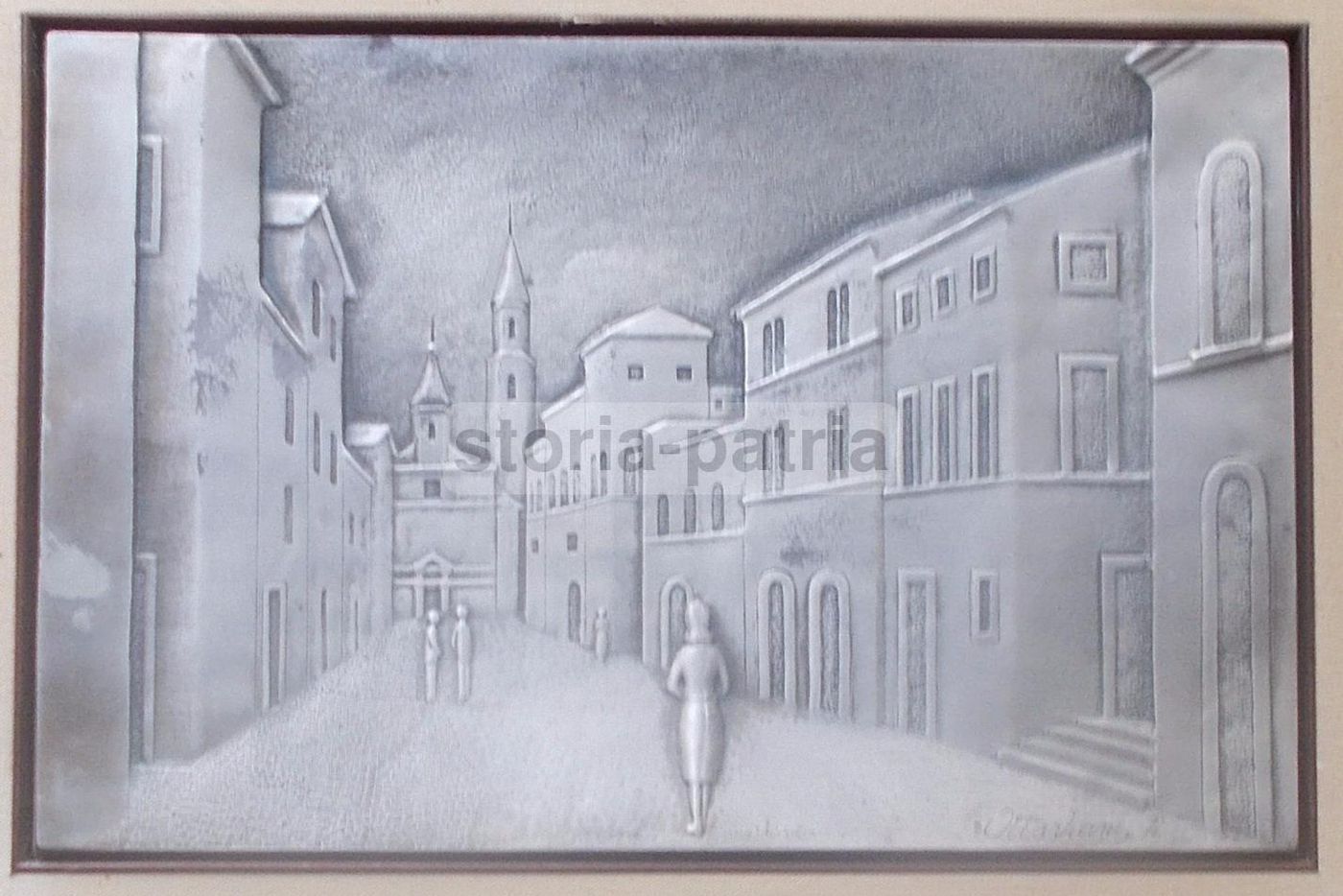 Pannello Argentato Veduta Paese Con Chiesa Ottaviani 1974 925