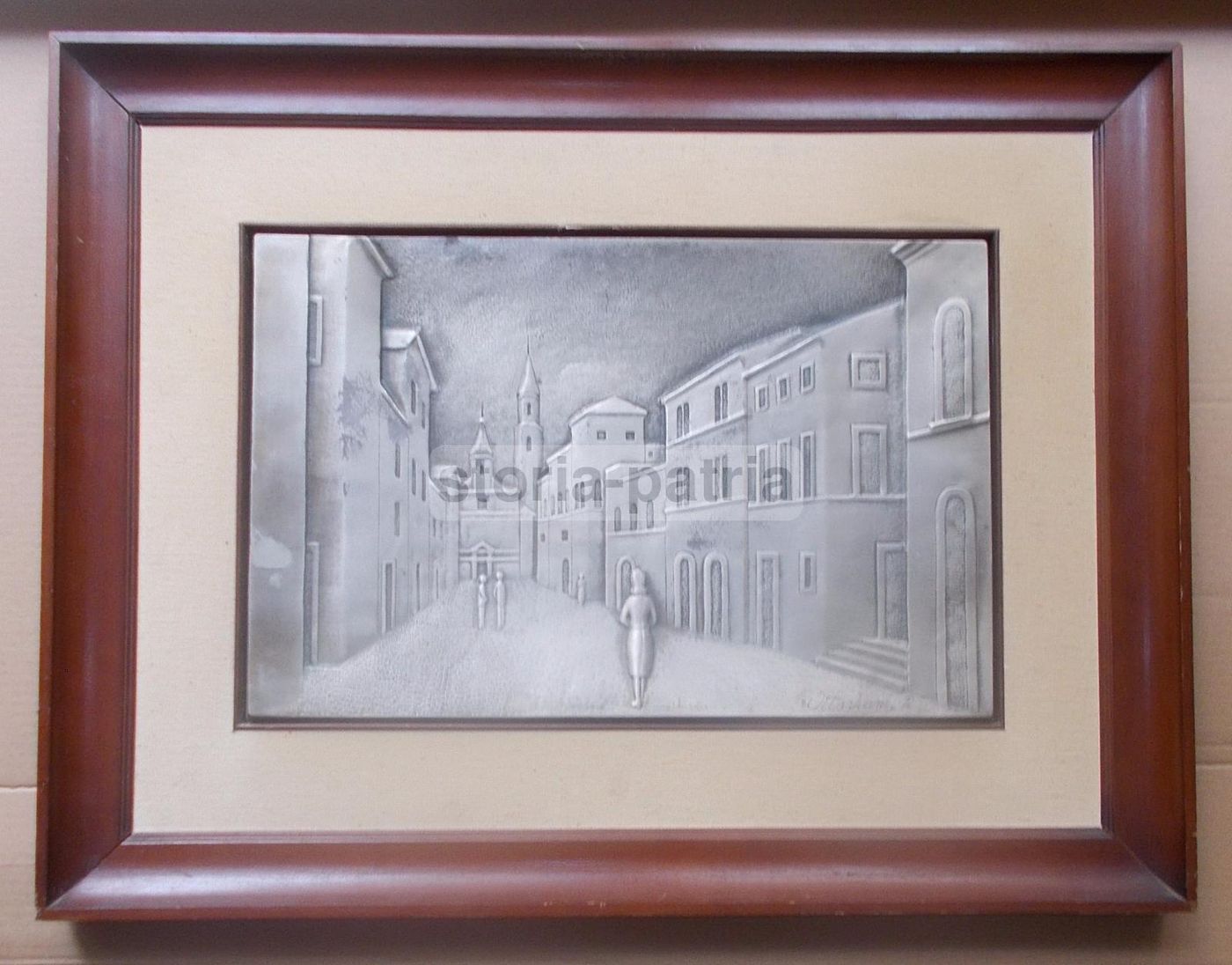 Pannello Argentato Con Veduta Di Paese E Chiesa, Ottaviani 1974