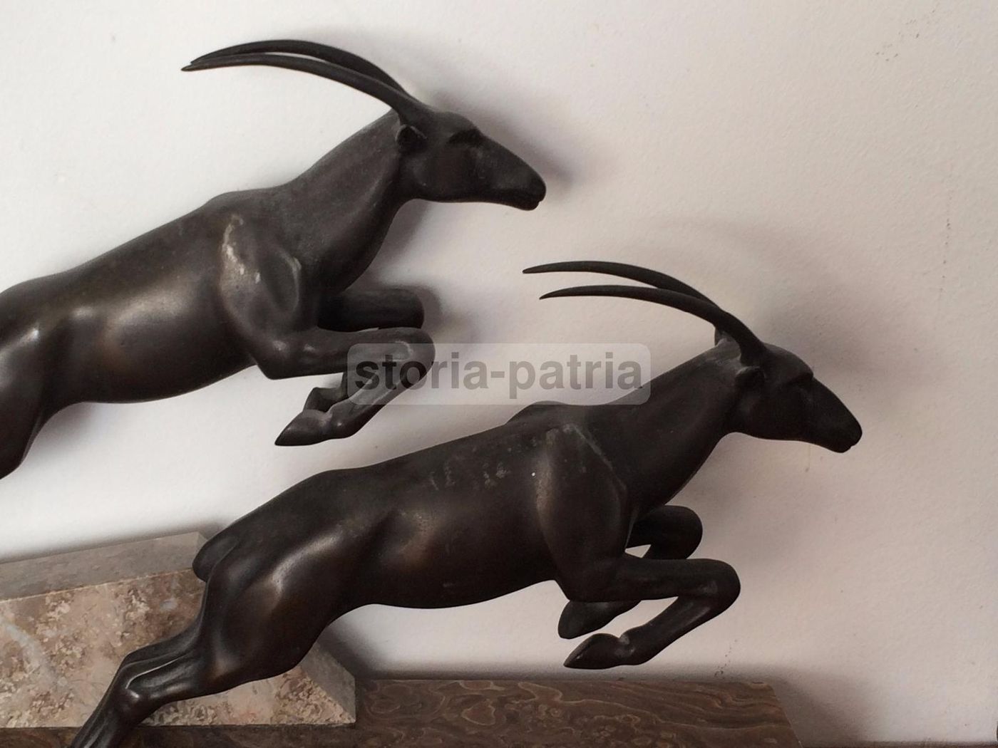 Scultura In Bronzo Stambecchi Dauvergne Anni '20 '30 Base Marmo