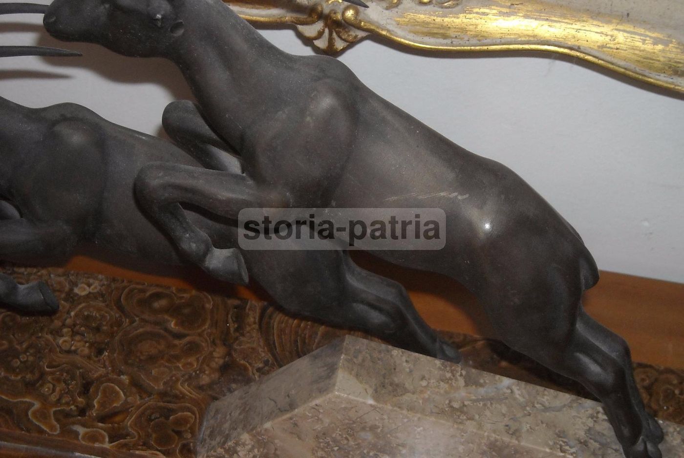 Scultura In Bronzo Stambecchi Dauvergne Anni '20 '30 Base Marmo