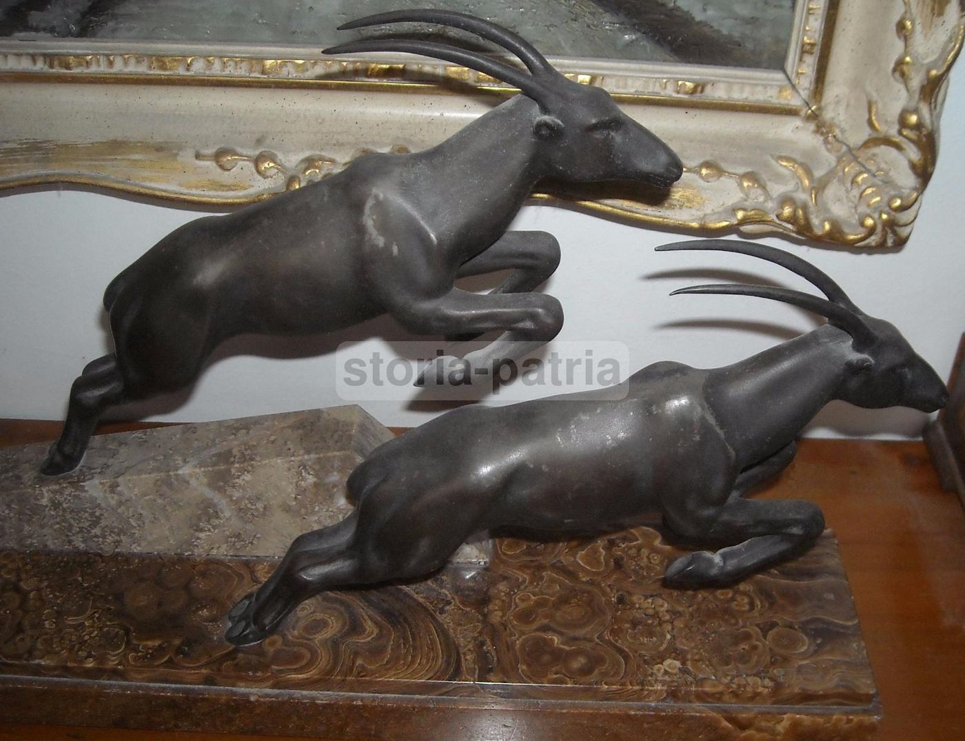 Scultura In Bronzo Stambecchi Dauvergne Anni '20 '30 Base Marmo