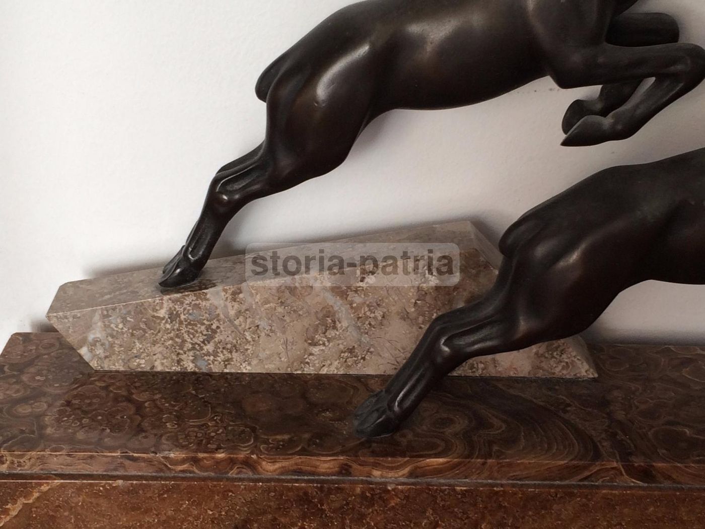Scultura In Bronzo Stambecchi Dauvergne Anni '20 '30 Base Marmo