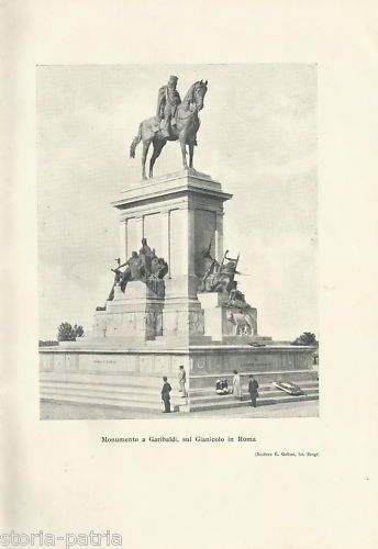 Stampa Monumento Equestre Garibaldi Gianicolo Roma Gallori 1907