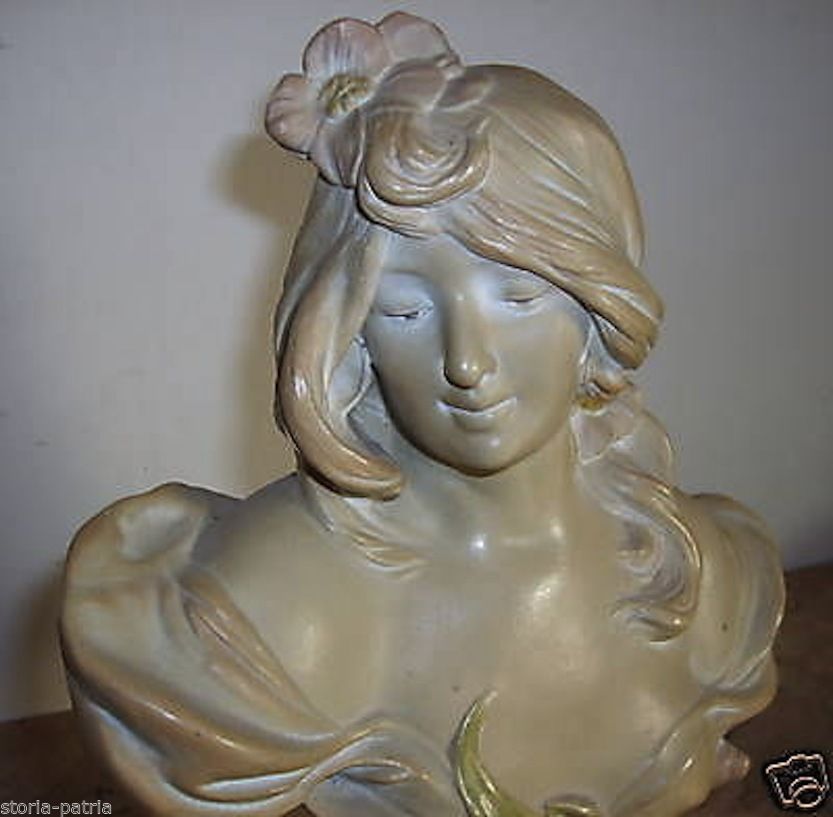 Scultura Liberty Busto Femminile Policromo Primo '900 Ceramica