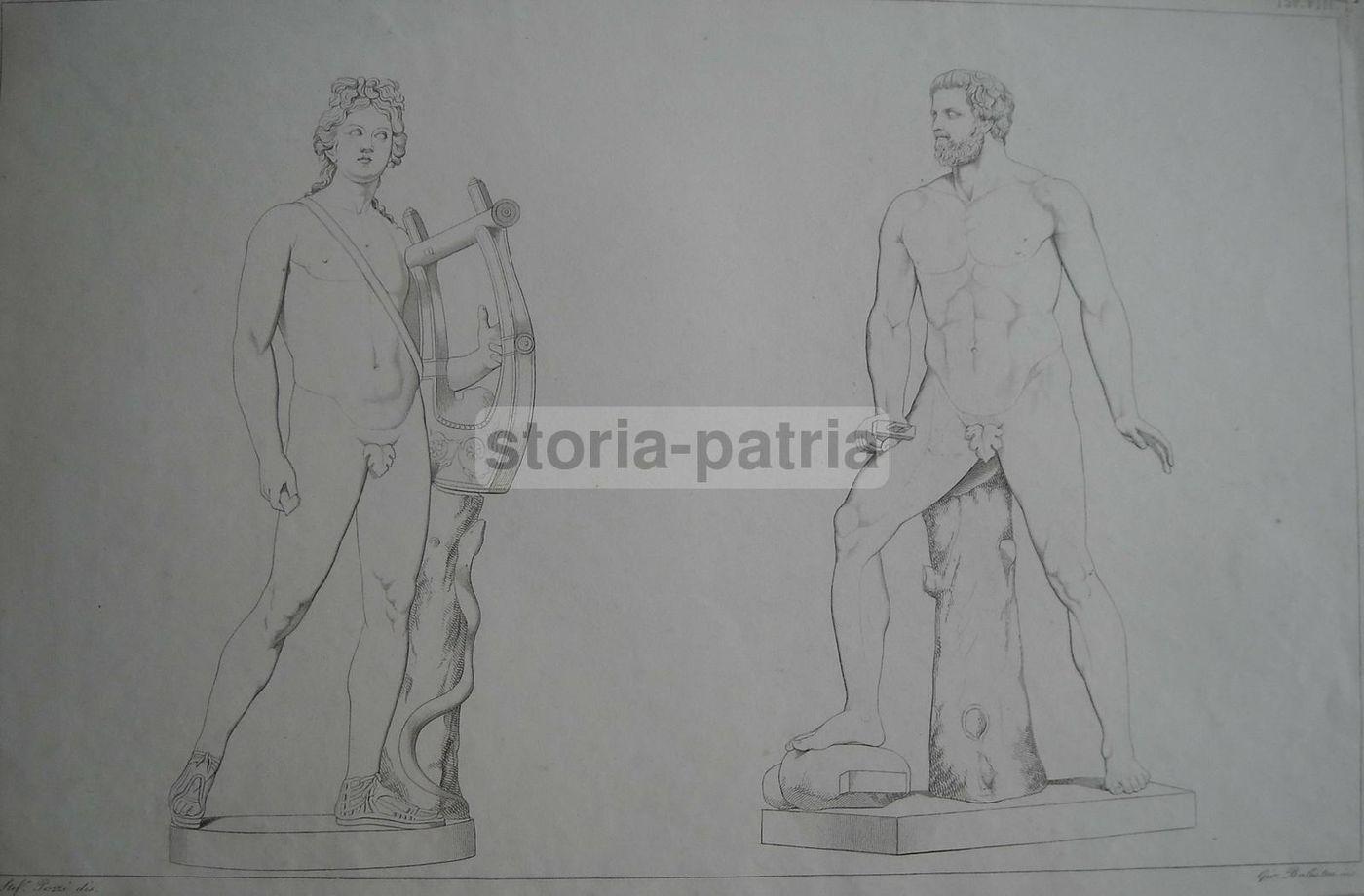 Incisione Antica: Allegoria Della Musica E Della Scultura, Giovanni Balestra E Stefano Pozzi, 1830 Circa