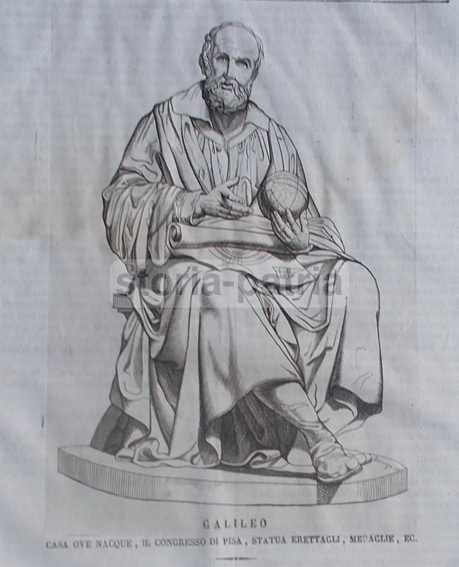 Incisione Galileo Galilei 1840 Monumento Pisa Acquaforte Originale
