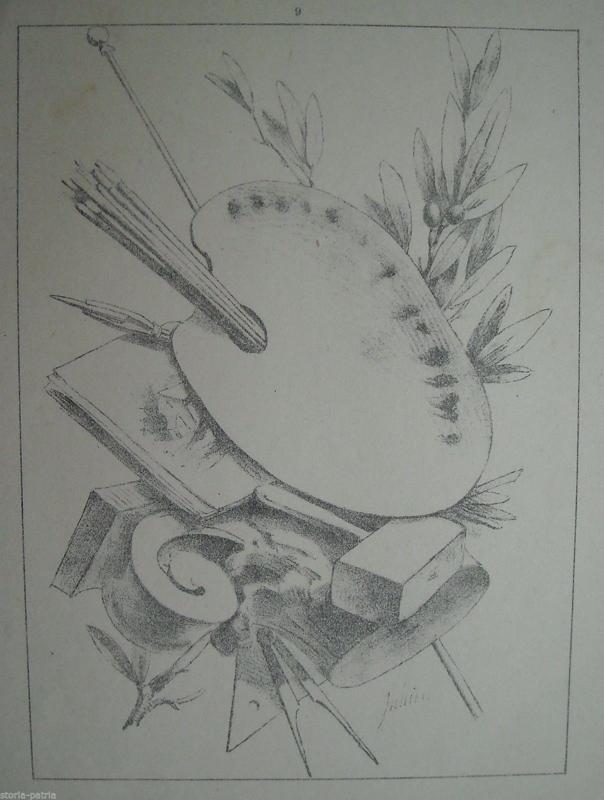 Antica Stampa Litografica: Allegoria Dell'Arte (primi '900)