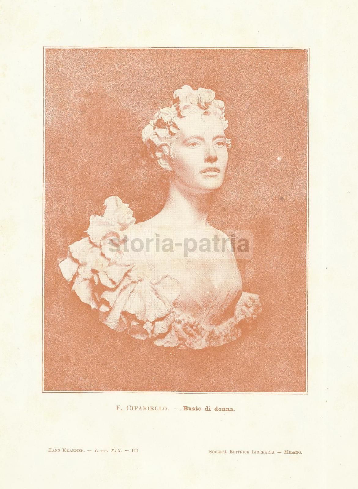Filippo Cifariello: Busto Di Donna. Stampa Antica, Circa 1920. Napoli E Puglia