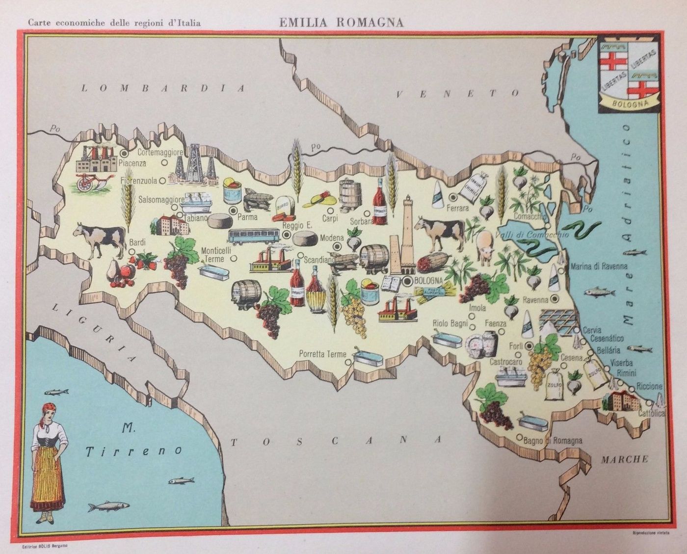Mappa Economica Emilia Romagna Anni '50 Edizioni Bolis
