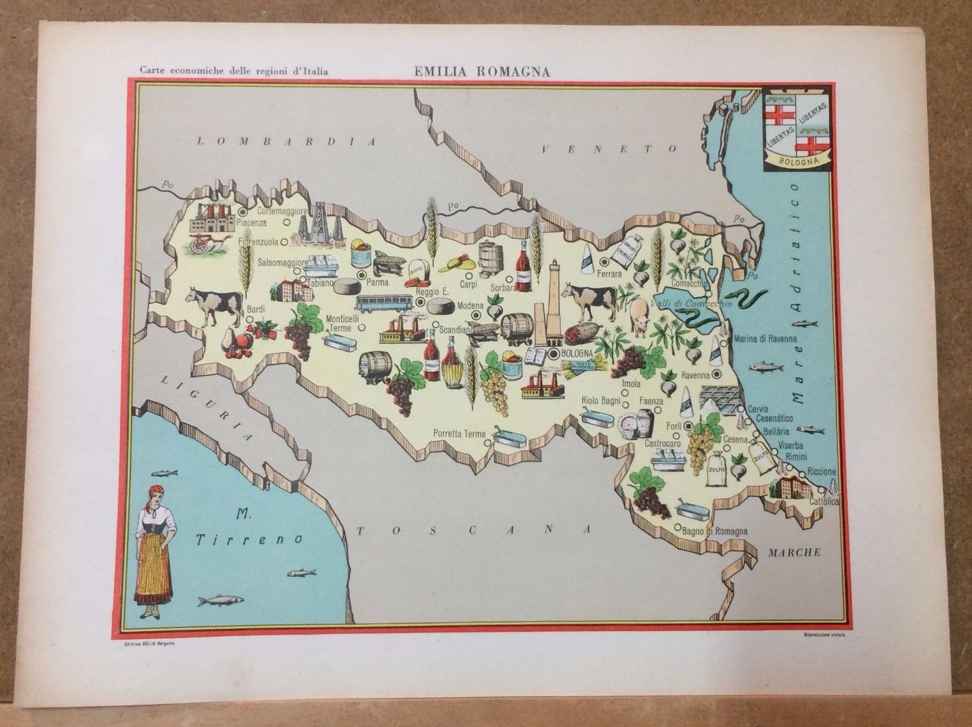 Mappa Economica Emilia Romagna Anni '50 Edizioni Bolis