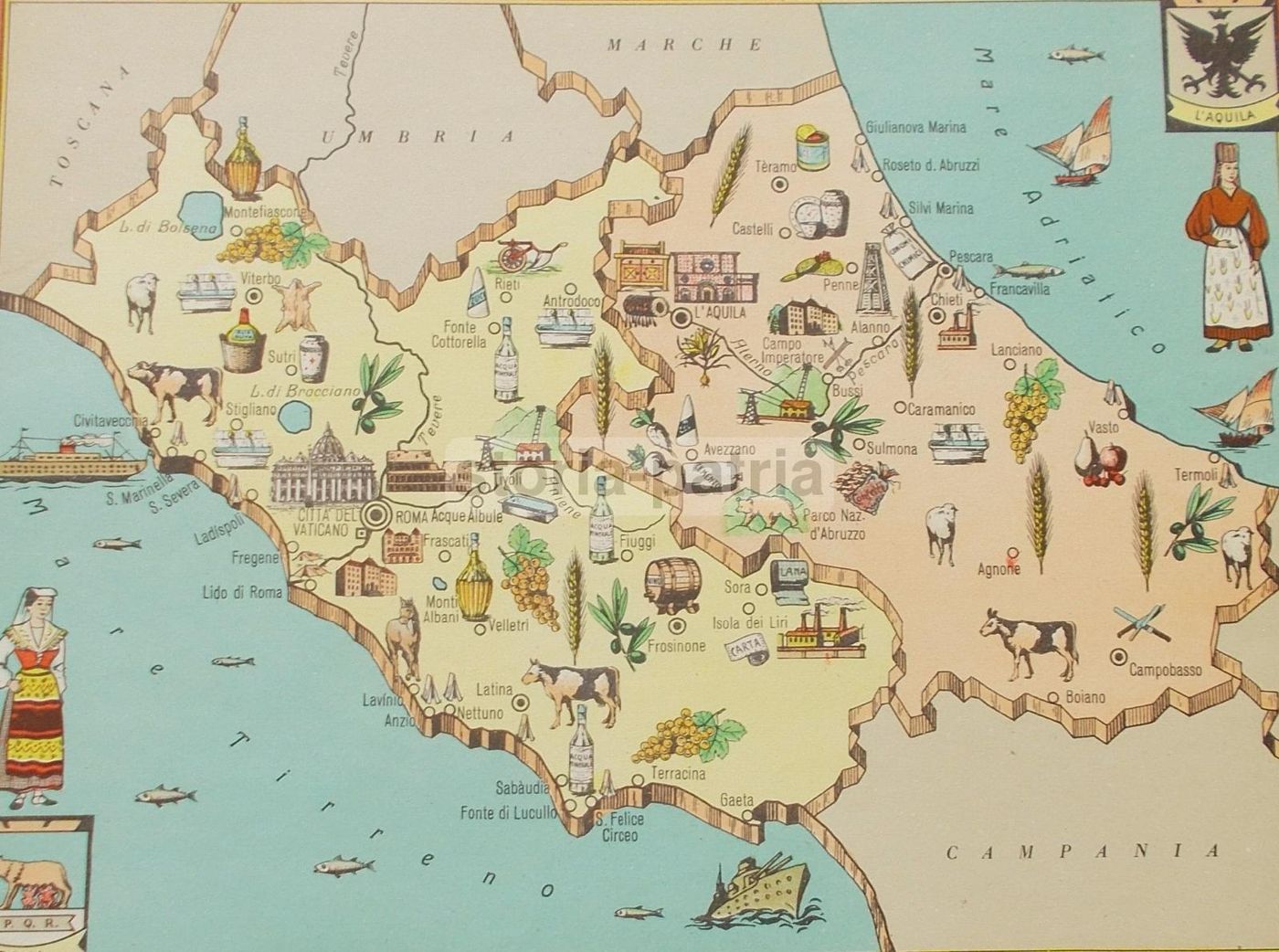 Mappa Economica Lazio, Abruzzo E Molise Anni '50 Edizioni Bolis