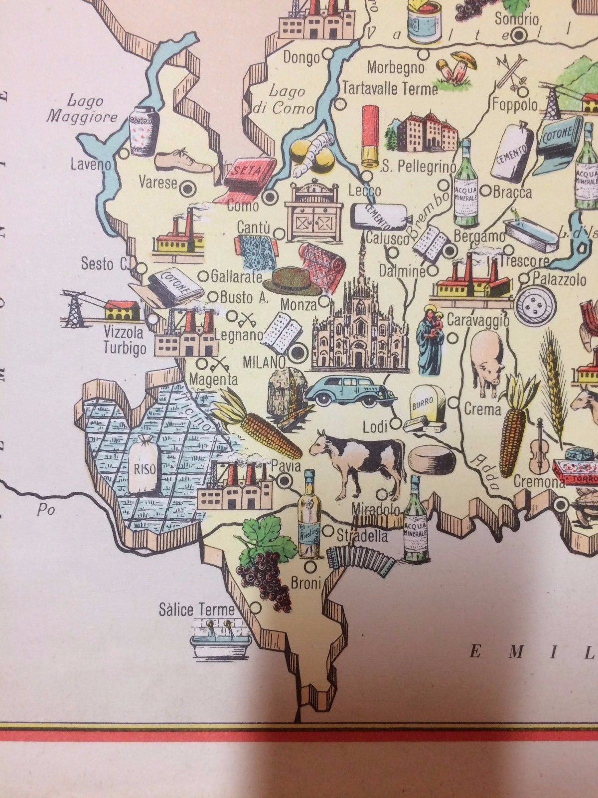 Mappa Economica Lombardia Anni '50, Bolis Bergamo, Como, Brescia, Pavia