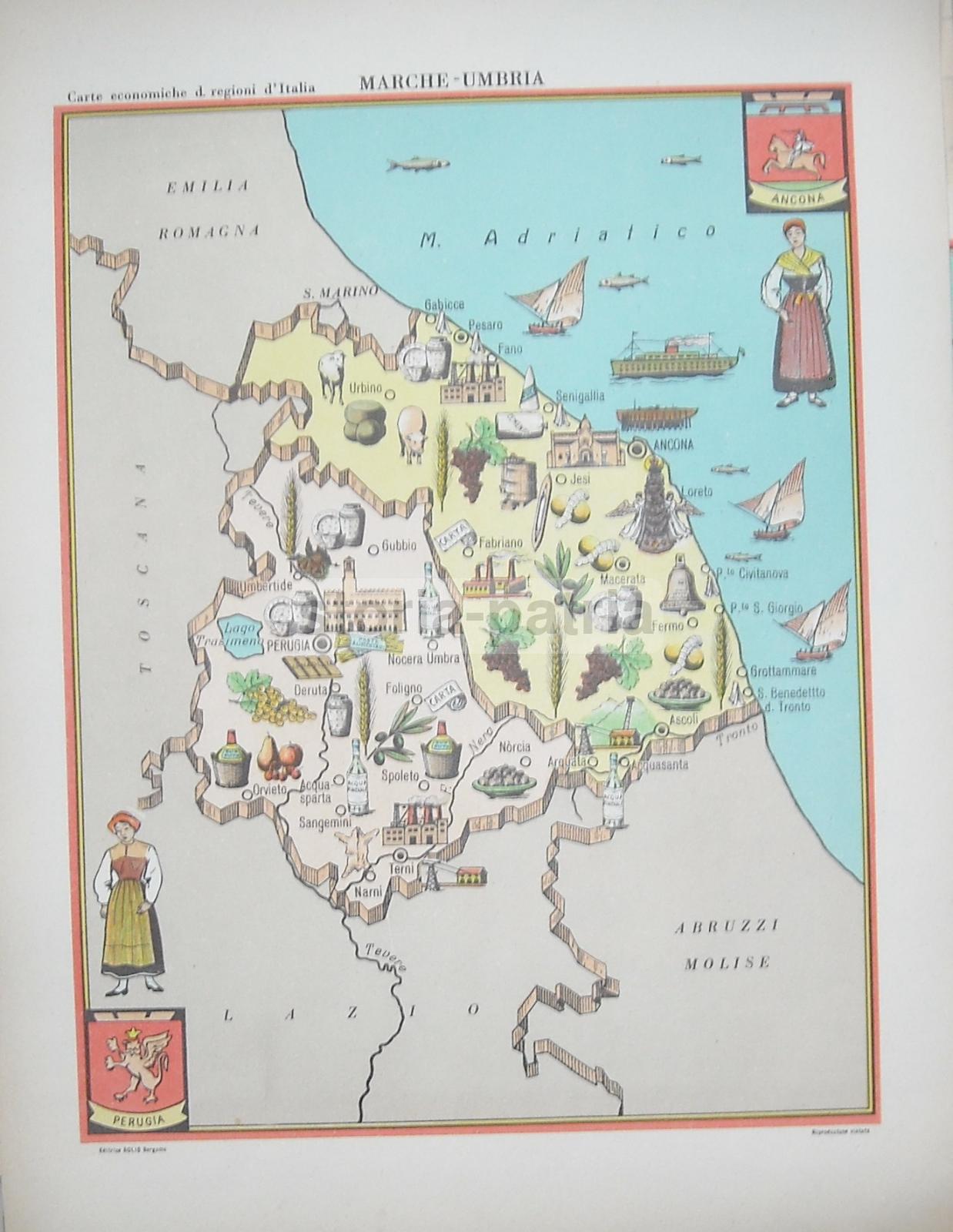 Mappa Economica Lombardia Anni '50, Bolis Bergamo, Como, Brescia, Pavia