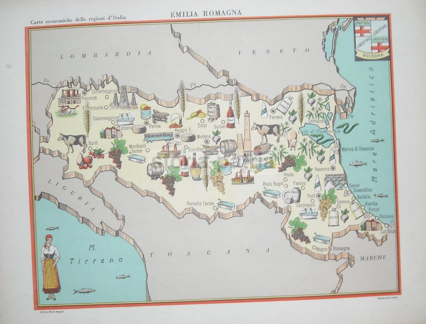 Mappa Economica Lombardia Anni '50, Bolis Bergamo, Como, Brescia, Pavia