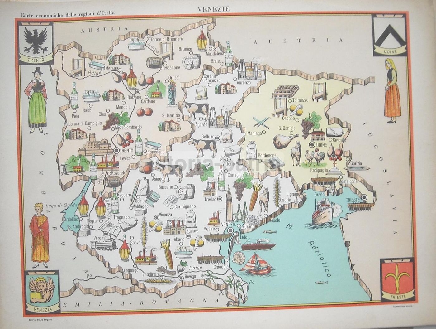 Mappa Economica Lombardia Anni '50, Bolis Bergamo, Como, Brescia, Pavia