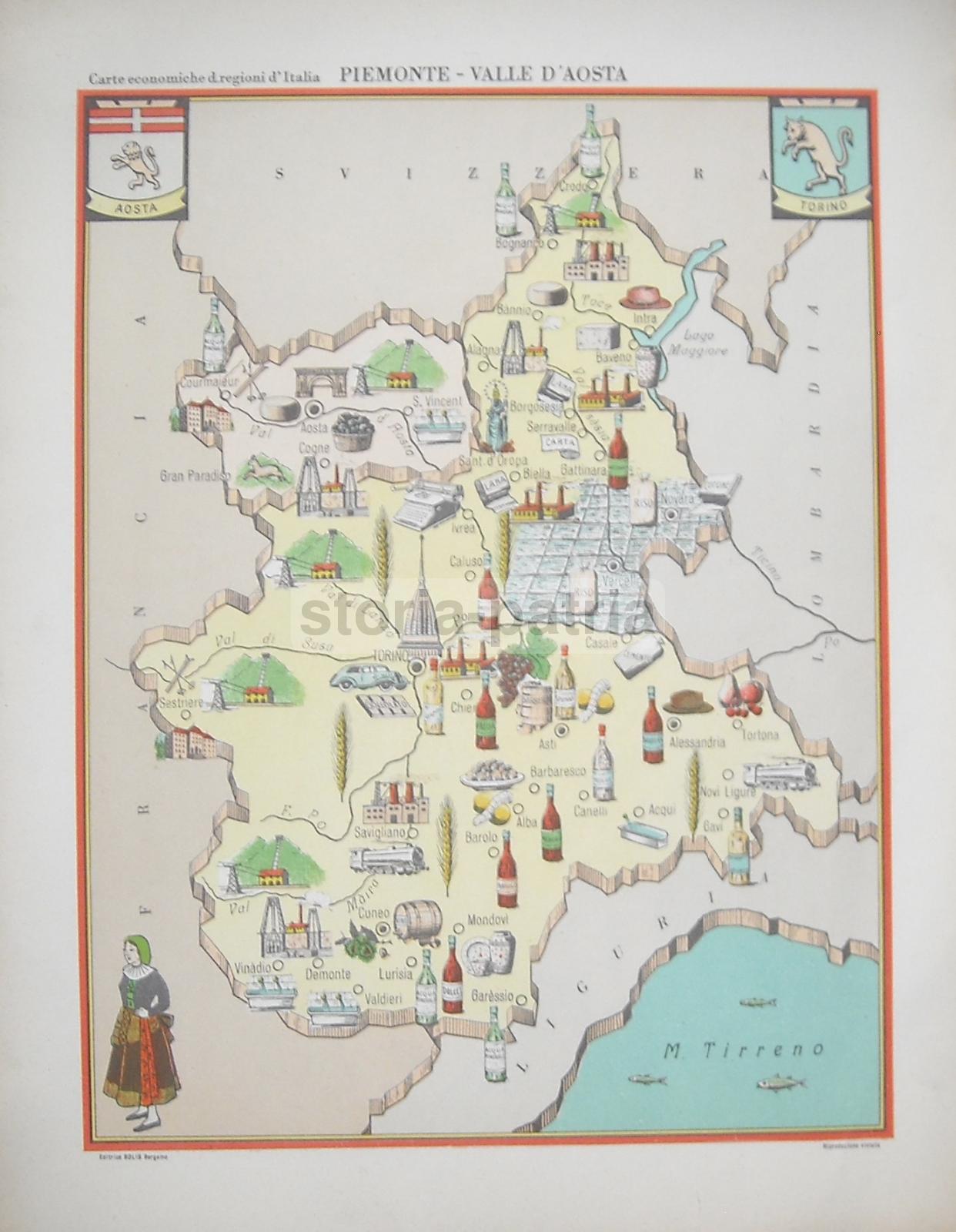 Mappa Economica Lombardia Anni '50, Bolis Bergamo, Como, Brescia, Pavia