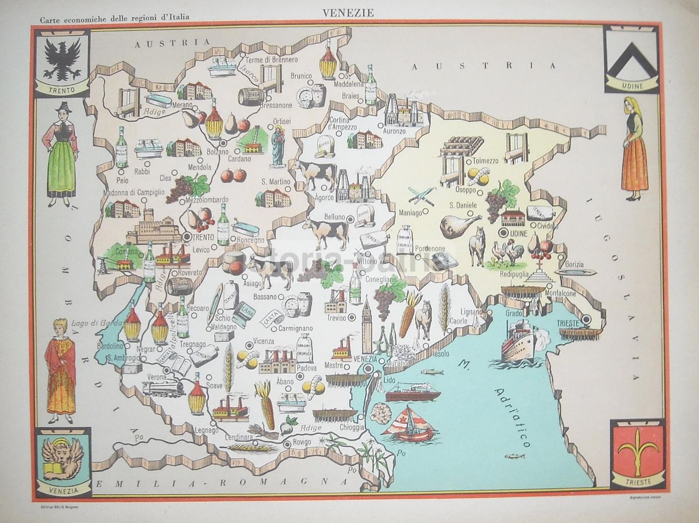 Mappa Economica Lombardia Anni '50, Bolis Bergamo, Como, Brescia, Pavia