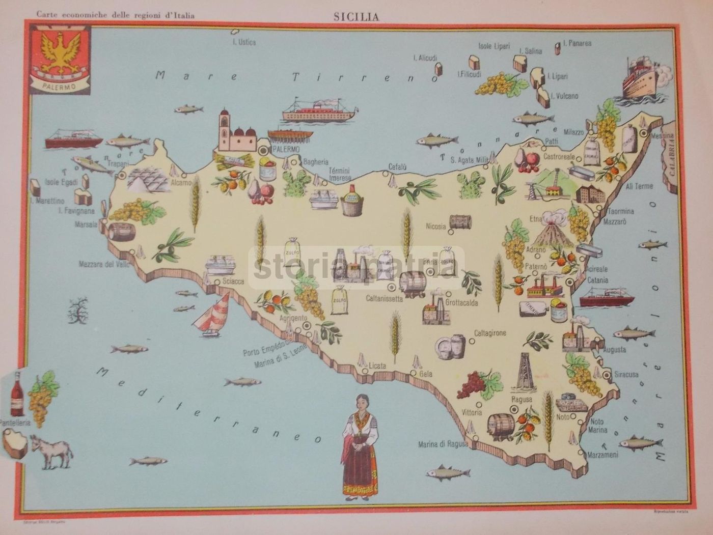 Mappa Economica Della Sicilia, Anni '50: Ragusa, Taormina, Siracusa, Marsala