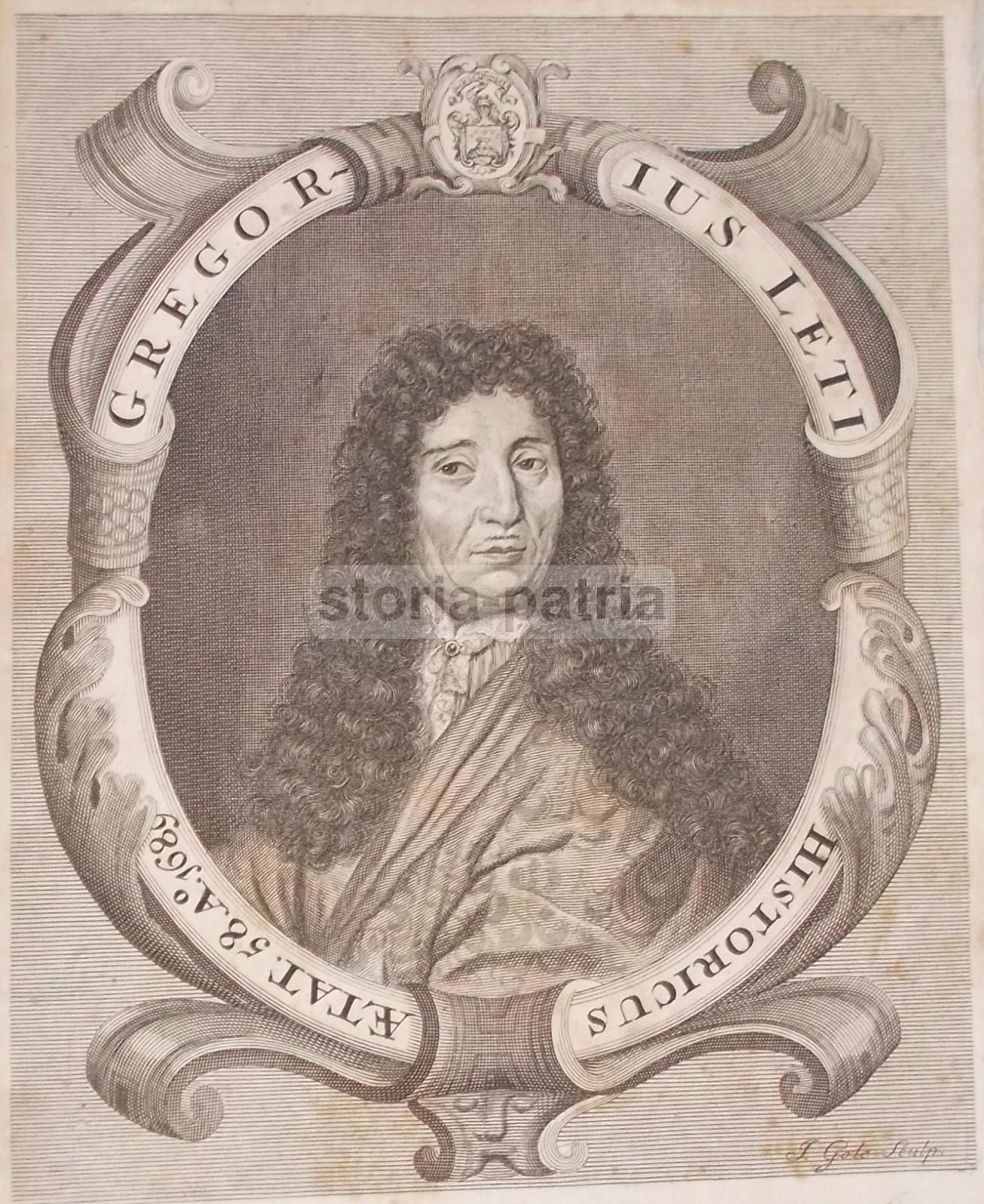 Ritratto Di Gregorio Leti, Incisione All'Acquaforte Di Jacob Gole, XVII Secolo