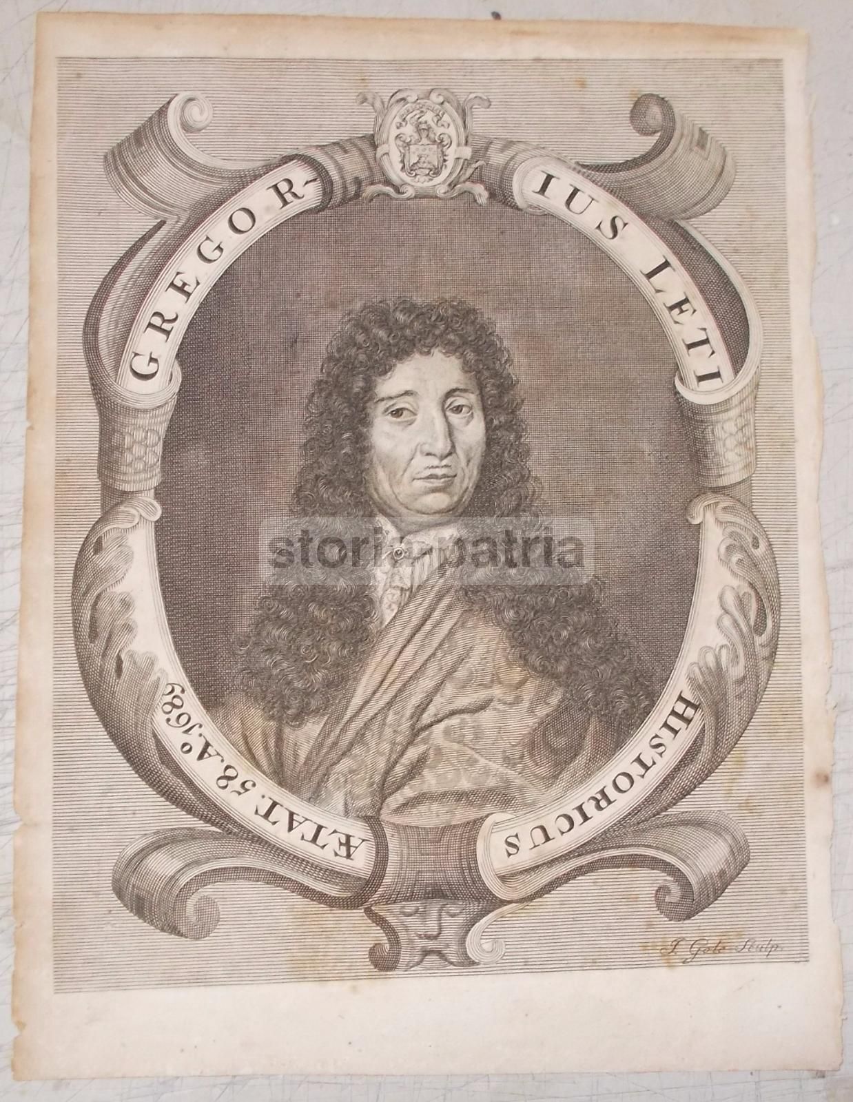 Ritratto Di Gregorio Leti, Incisione All'Acquaforte Di Jacob Gole, XVII Secolo