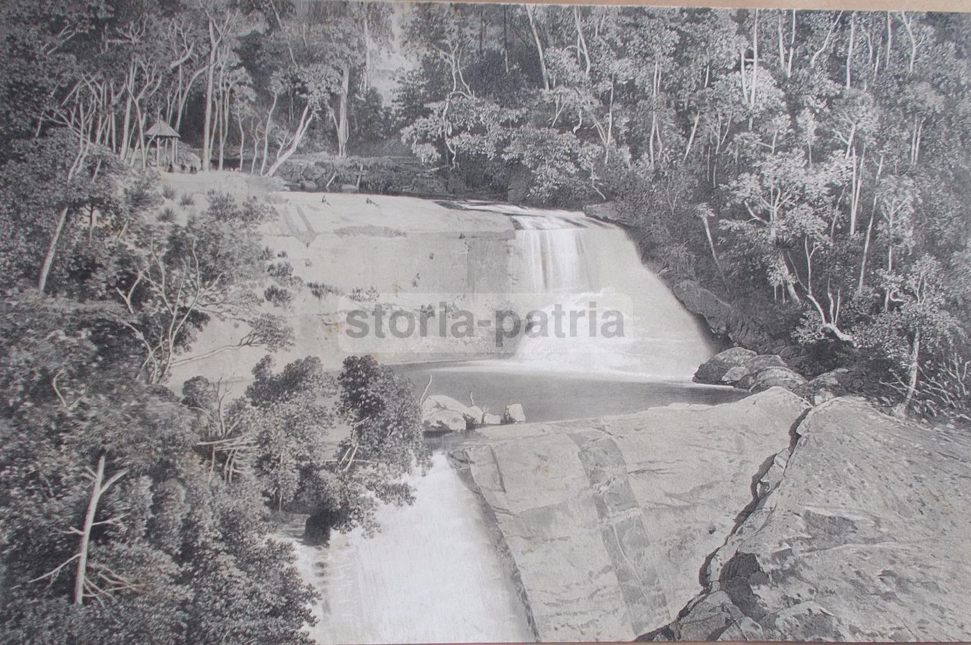 Litografia Antica Cascata Itamaraty Petropolis Brasile 1880 Circa