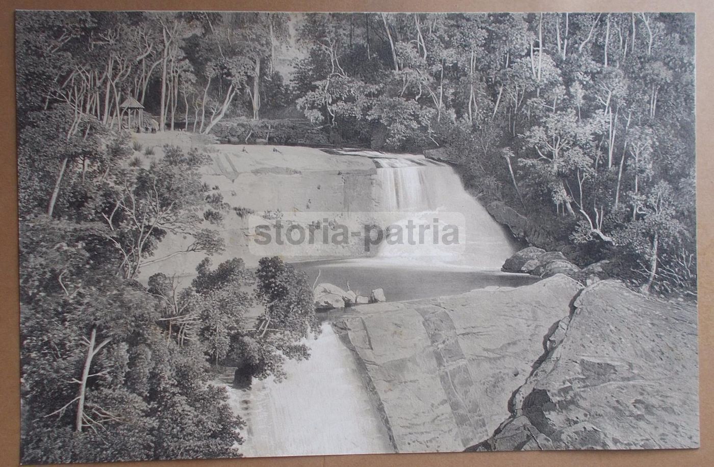 Litografia Antica Cascata Itamaraty Petropolis Brasile 1880 Circa