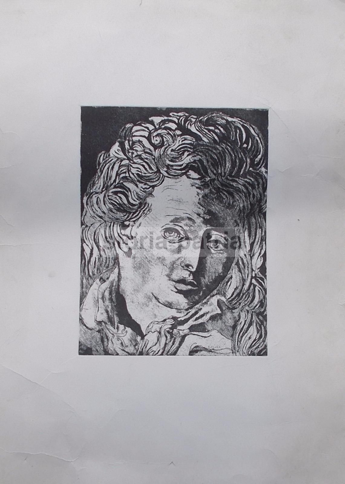 Acquaforte A. Oliva, Ritratto Di Giovane, Metà Del Novecento, 70x50 Cm