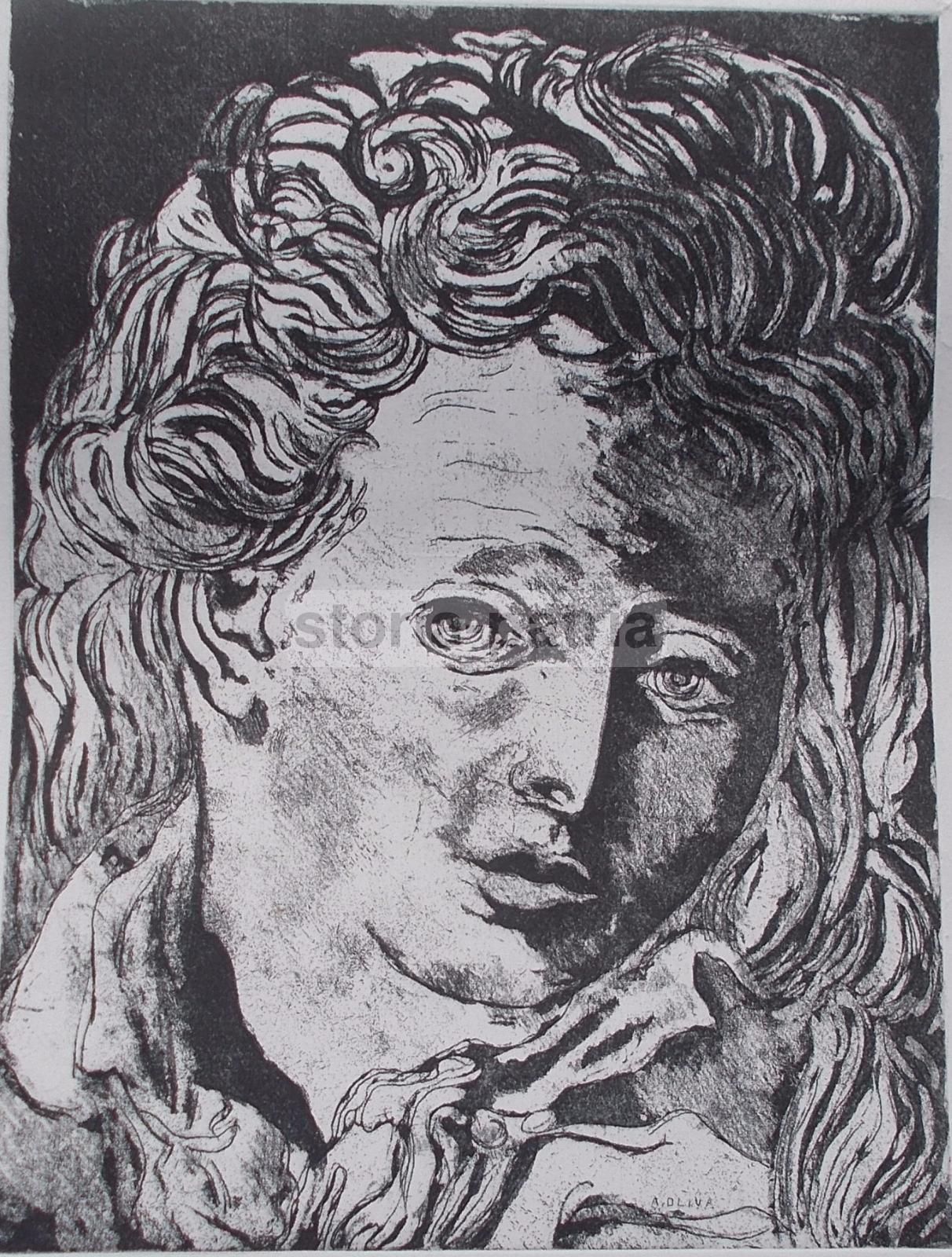 Acquaforte A. Oliva, Ritratto Di Giovane, Metà Del Novecento, 70x50 Cm