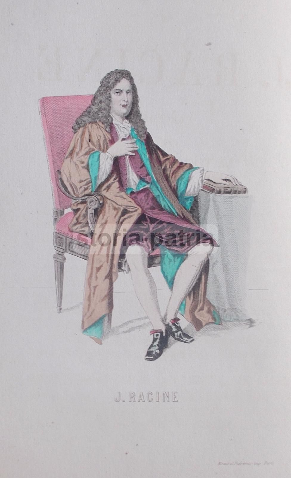 Incisione Acquarellata Di Jean Racine Drammaturgo Francese, 1880 Circa