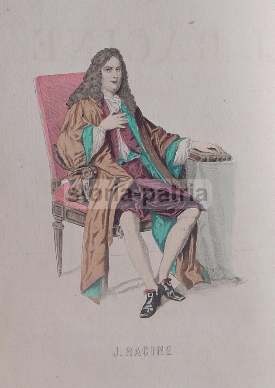 Incisione Acquarellata Di Jean Racine Drammaturgo Francese, 1880 Circa