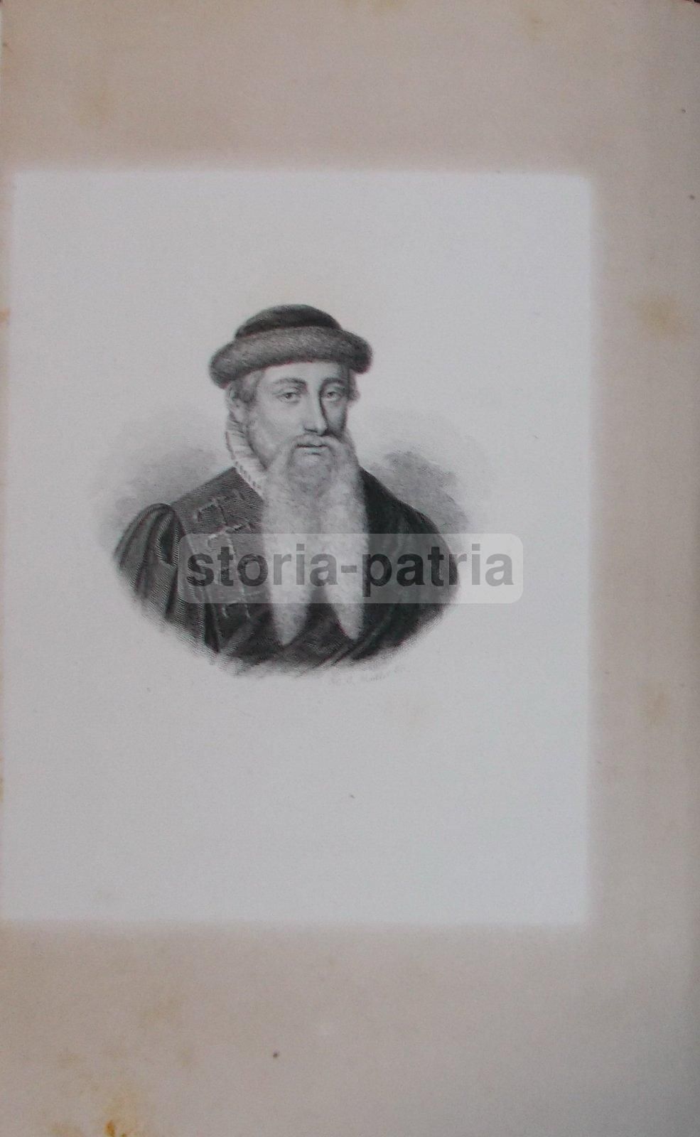 Antico Ritratto Di Johannes Gutenberg, Incisione Muller, Metà XIX Secolo
