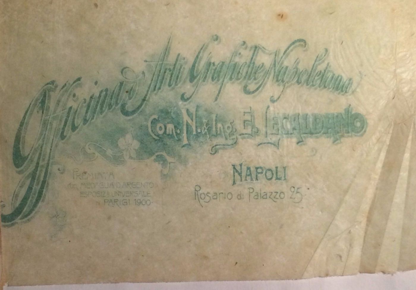Velina Pubblicitaria Stamperia Lecaldano Napoli, Primo '900