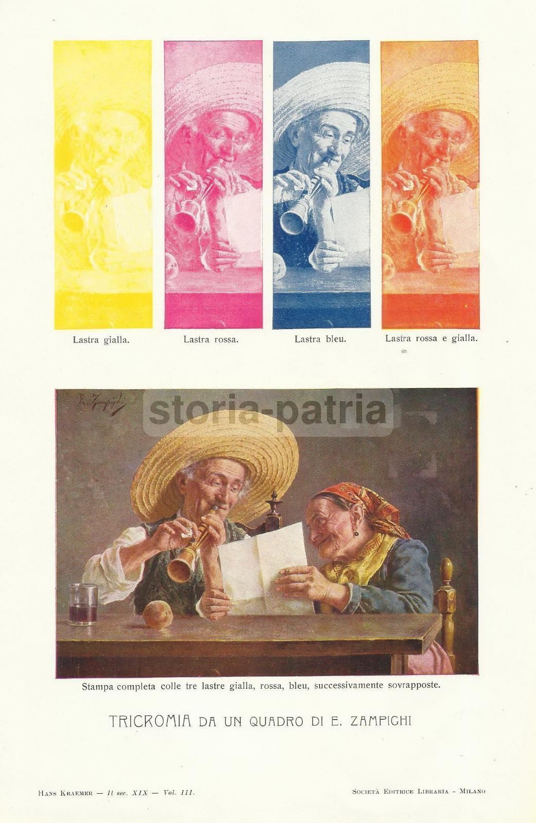Tricromia, Stampa Da Un Dipinto Di Eugenio Zampighi. Tecnica Tipografica Degli Anni '20