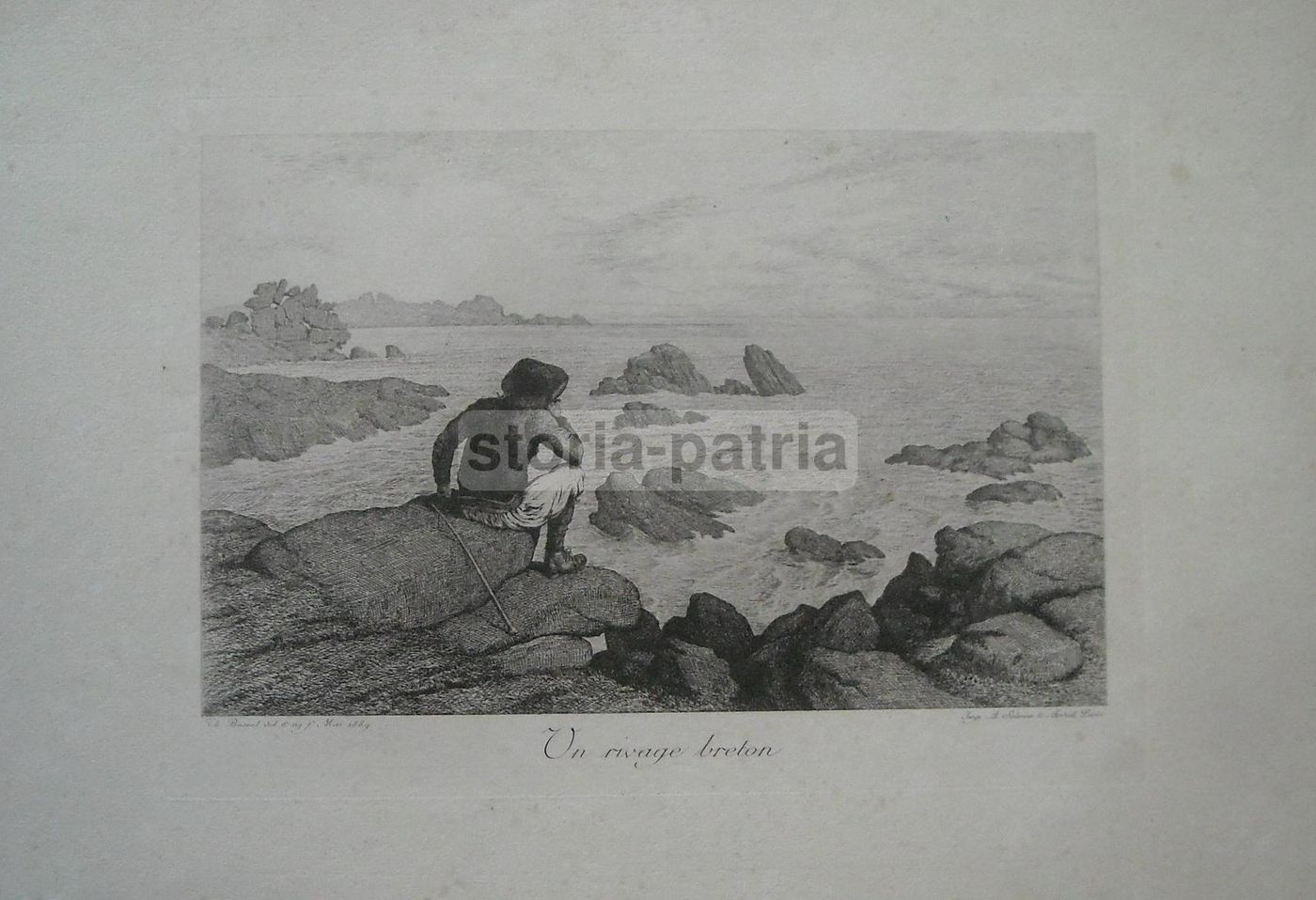 Incisione Antica Un Rivage Breton 1889, Th. Busnel, Salmon Ardail, Bretagna