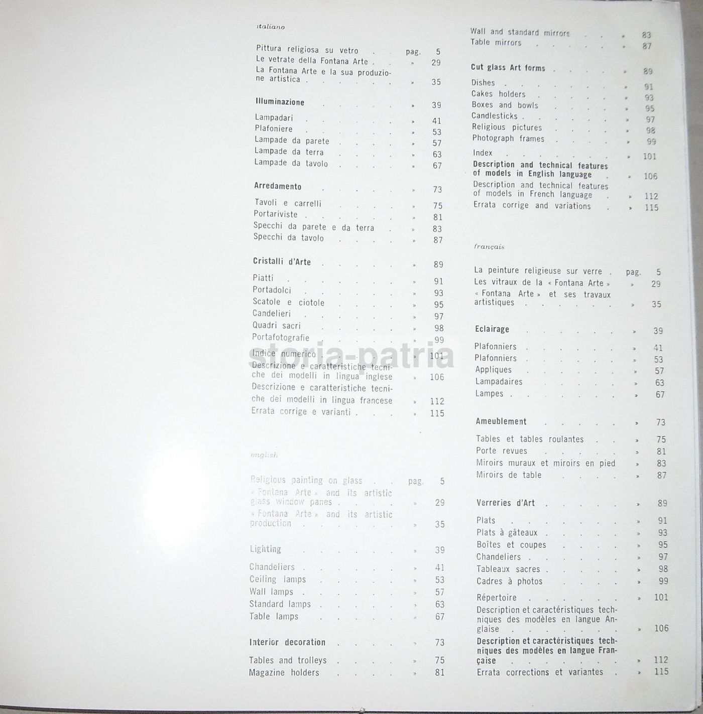 Catalogo Fontana Arte 1963 Lampade Cristalli Vetri Artistici