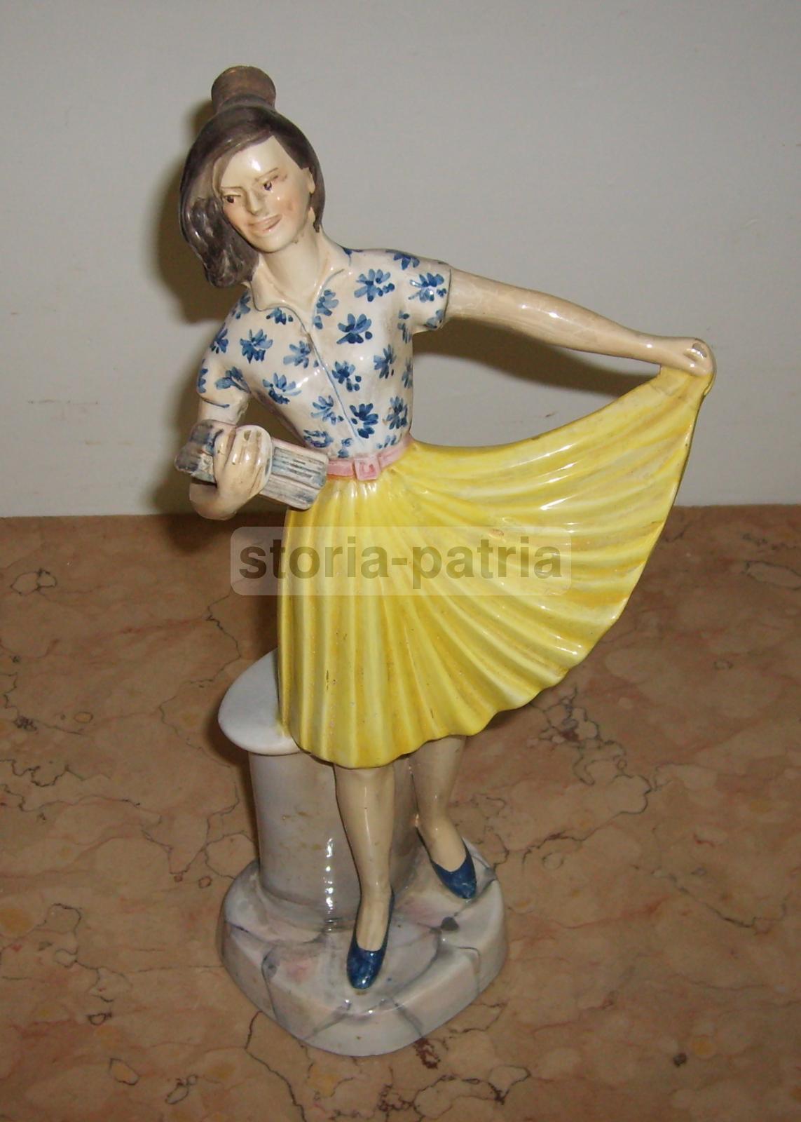 Scultura Ceramica Coronetti Studentessa Con Libri, Anni '30 '50