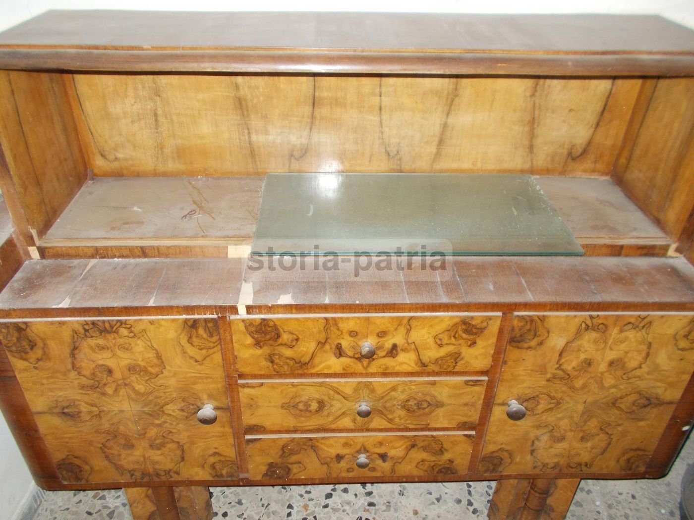 Credenza Modernariato Anni 50 60 In Radica Con Vetrina