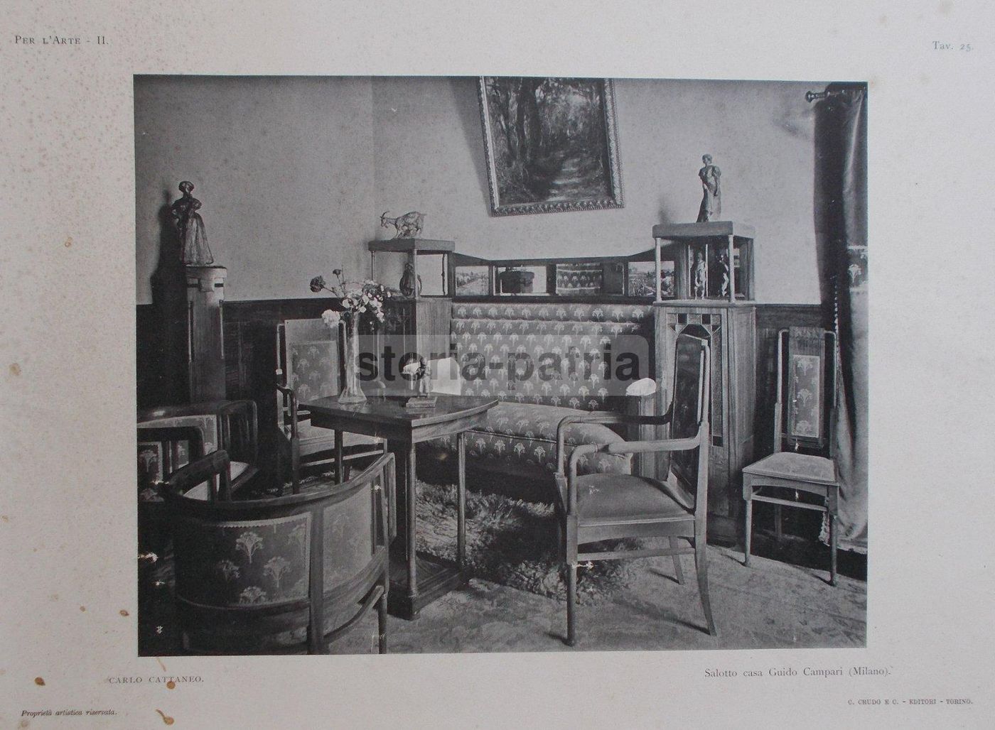 Stampa Liberty Interno Casa Campari Milano Carlo Cattaneo Anni '20