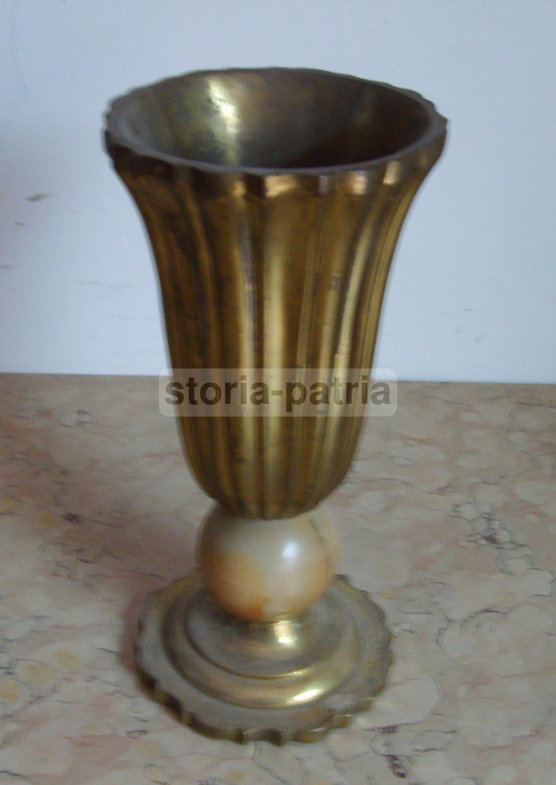 Vaso Soprammobile Art Deco In Metallo E Marmo, Anni '30 '50