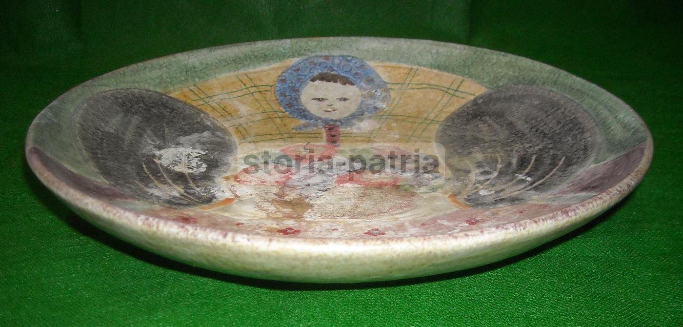 Grande Piatto In Ceramica Italica Ars, Anni '30, Con Cesto Di Frutta