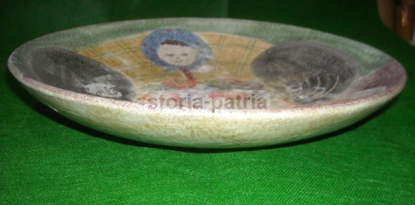 Grande Piatto In Ceramica Italica Ars, Anni '30, Con Cesto Di Frutta