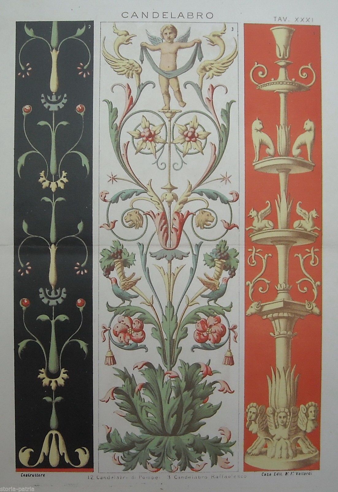 Cromolitografia Candelabri Di Pompei E Raffaelleschi, Vallardi, Fine '800
