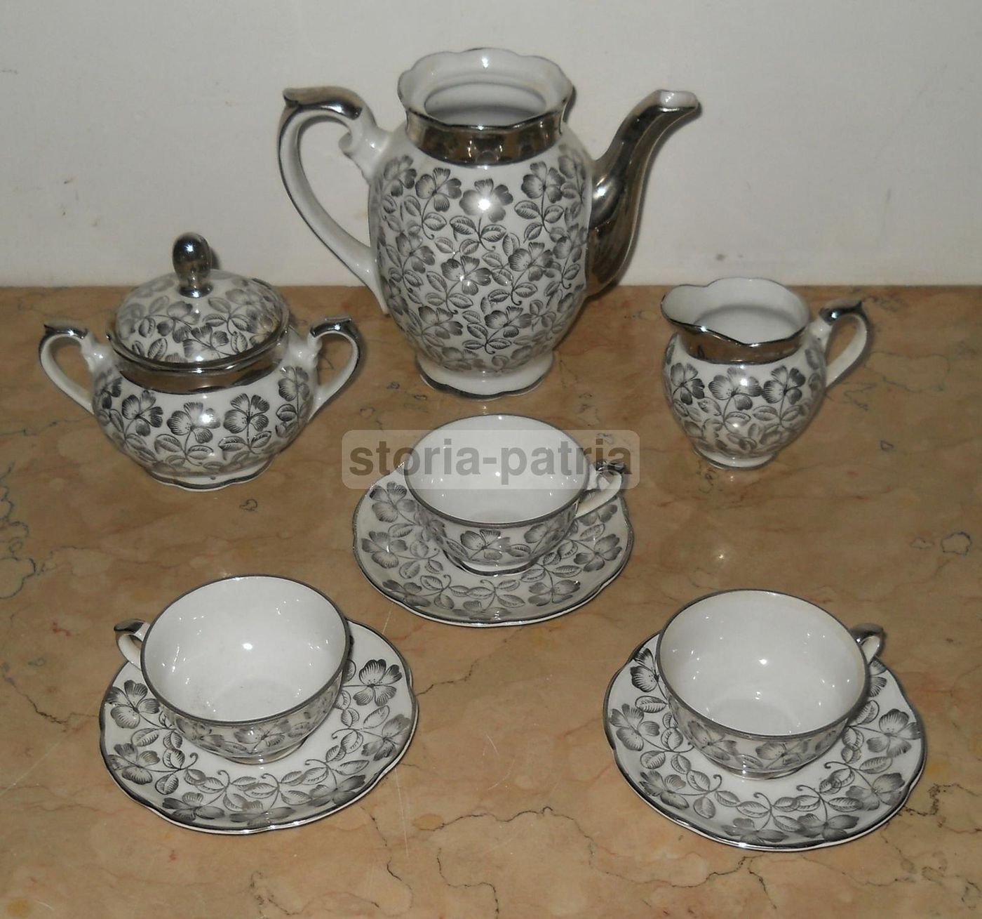 Servizio Da Caffè In Porcellana Bavaria DLF Con Decorazione Floreale In Argento