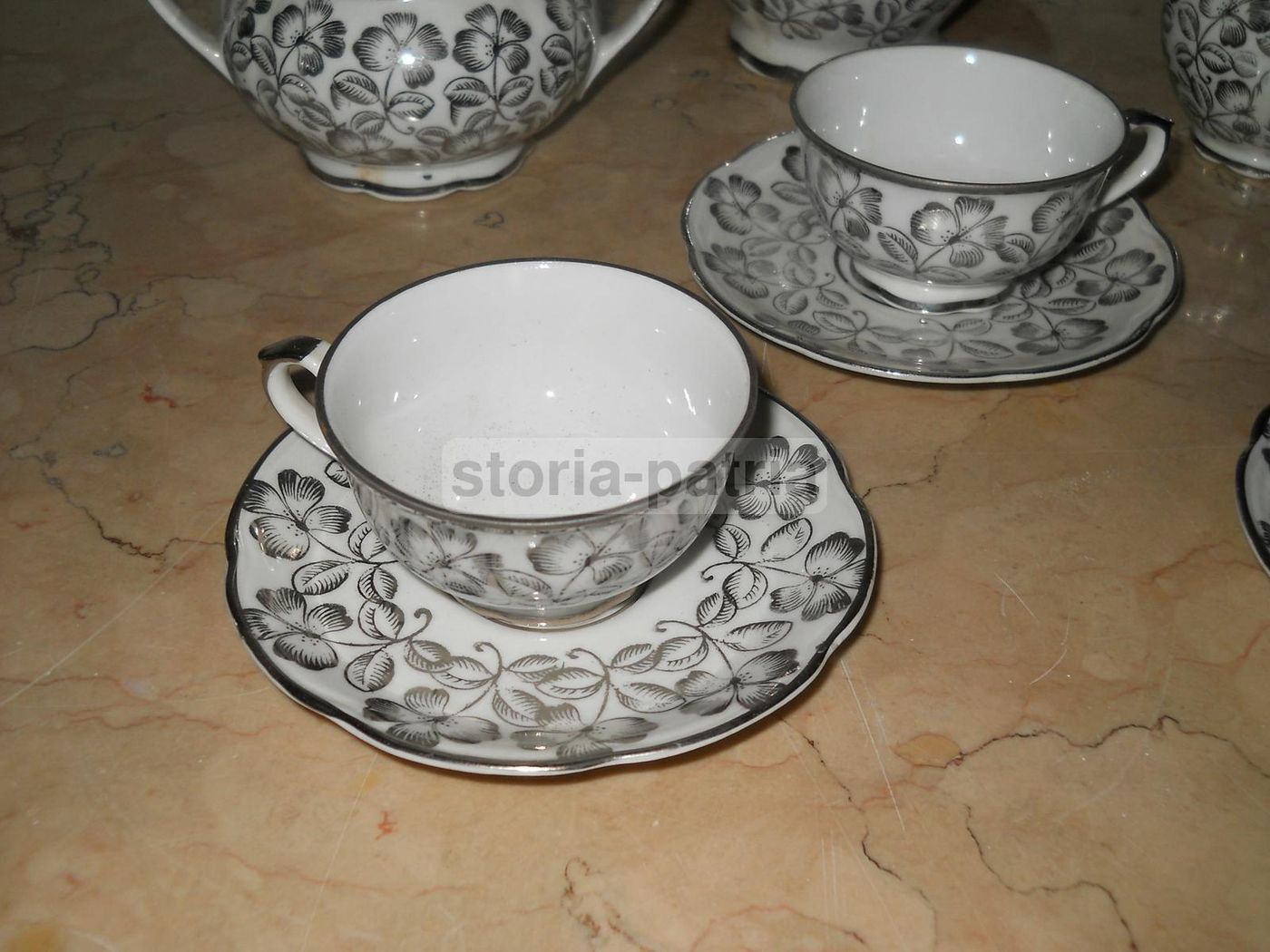 Servizio Da Caffè In Porcellana Bavaria DLF Con Decorazione Floreale In Argento