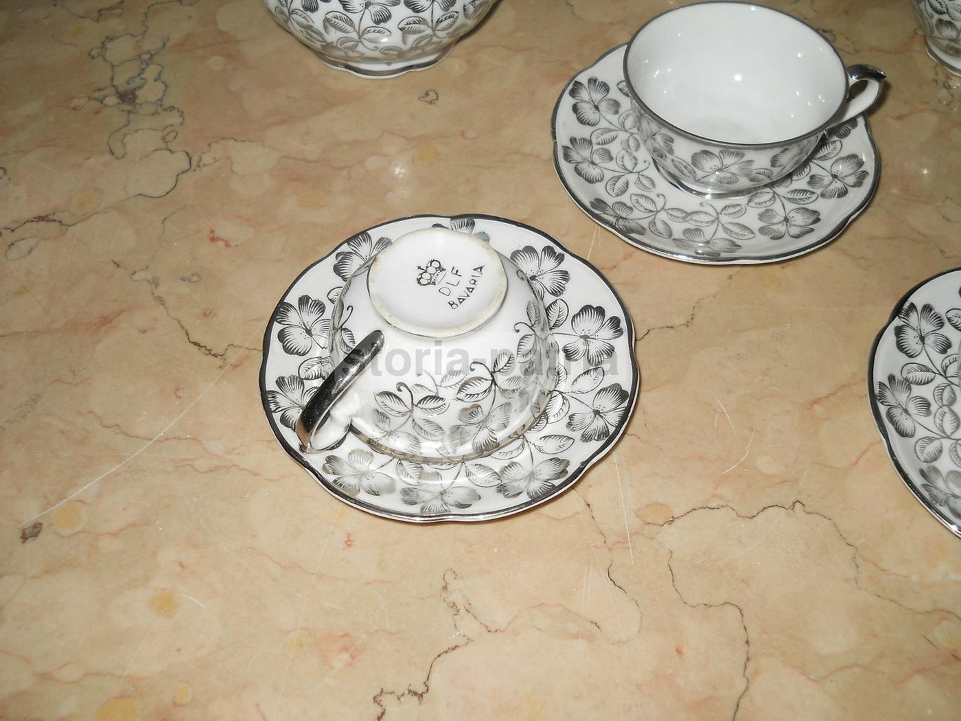 Servizio Da Caffè In Porcellana Bavaria DLF Con Decorazione Floreale In Argento