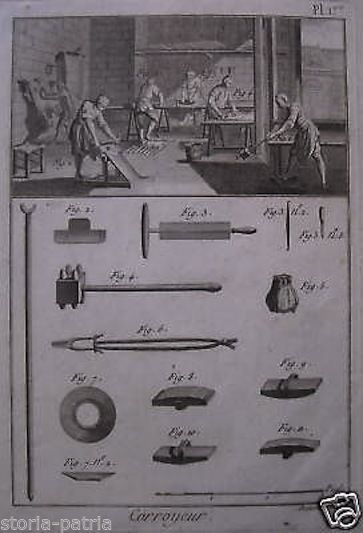 Incisione Antica Bottega Pelletteria Corroyeur Benard XVIII Secolo
