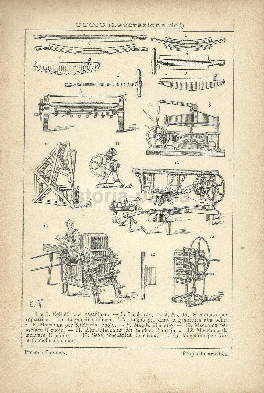 Stampa Antica Lavorazione Cuoio: Attrezzi Concia Anni '20