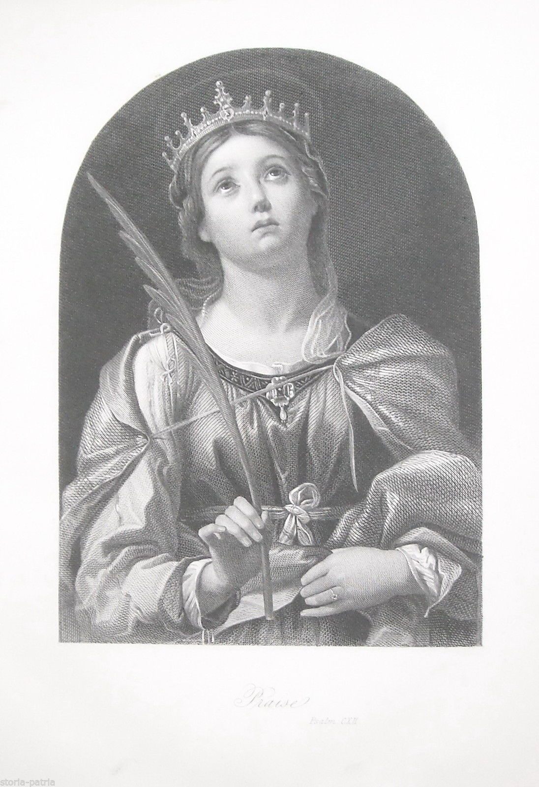 Antica Incisione Di Santa Con Palma Del Martirio, 1865 Circa