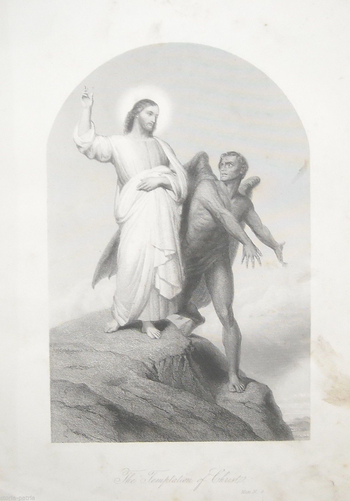 Antica Incisione Inglese 1865: Tentazione Di Gesù Cristo