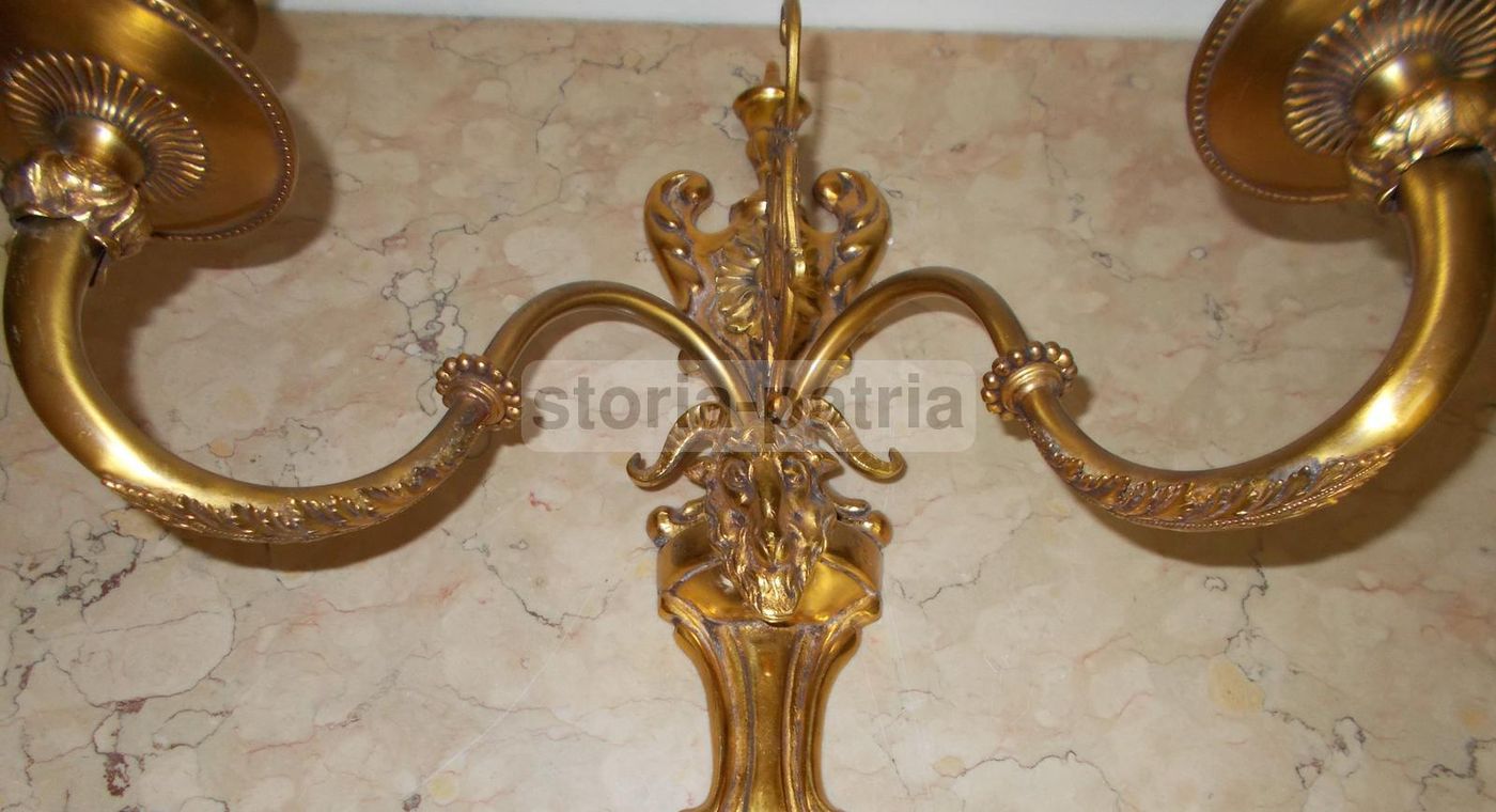 Applique Da Parete In Metallo Dorato Con Mascherone Allegorico, Anni '40 '60